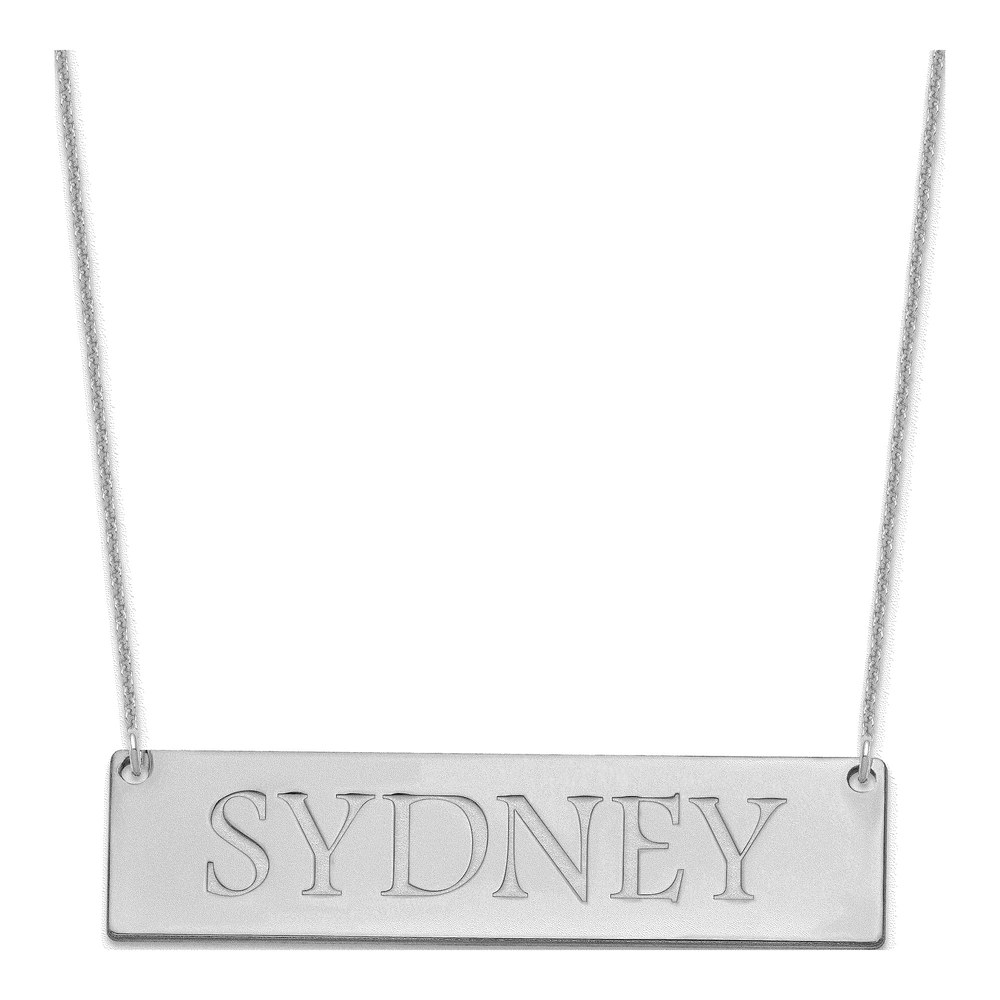 10K White Gold Large Name Bar Necklace