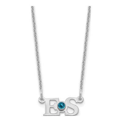 10K White Gold Crystal 2-Initial Birthstone Necklace