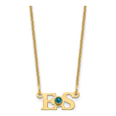 10K Yellow Gold Crystal 2-Initial Birthstone Necklace