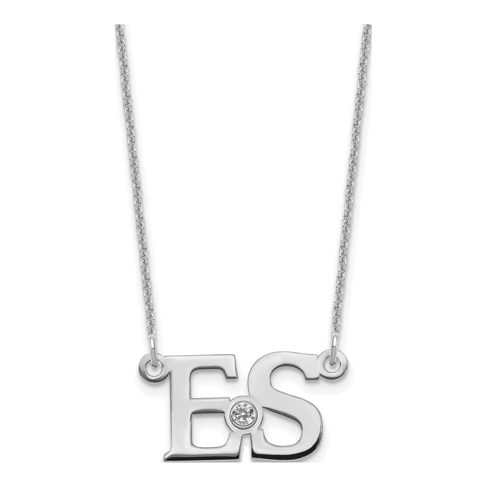 10K White Gold Crystal Personalized 2-Initial Birthstone Necklace