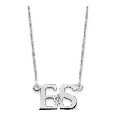 10K White Gold Crystal Personalized 2-Initial Birthstone Necklace