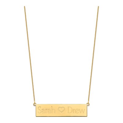 10K Yellow Gold Personalized 2-Name Heart Bar Necklace – view 2