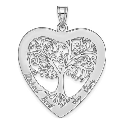 10K White Gold Heart Family Tree Pendant