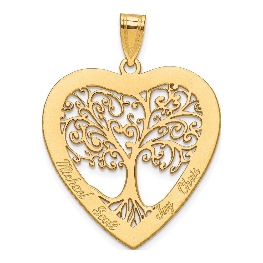 10K Yellow Gold Heart Family Tree Pendant