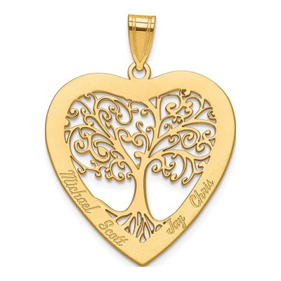 10K Yellow Gold Heart Family Tree Pendant