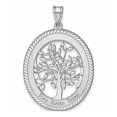 10K White Gold Oval Family Tree Pendant