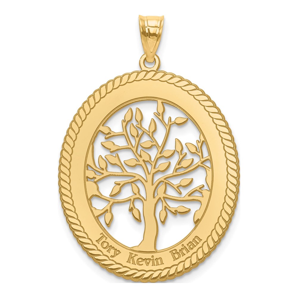 10K Yellow Gold Personalized Oval Family Tree Pendant
