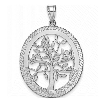 10K White Gold Personalized Oval Family Tree Pendant