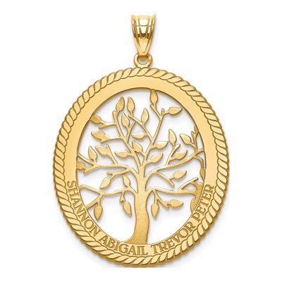 10K Yellow Gold Oval Family Tree Pendant