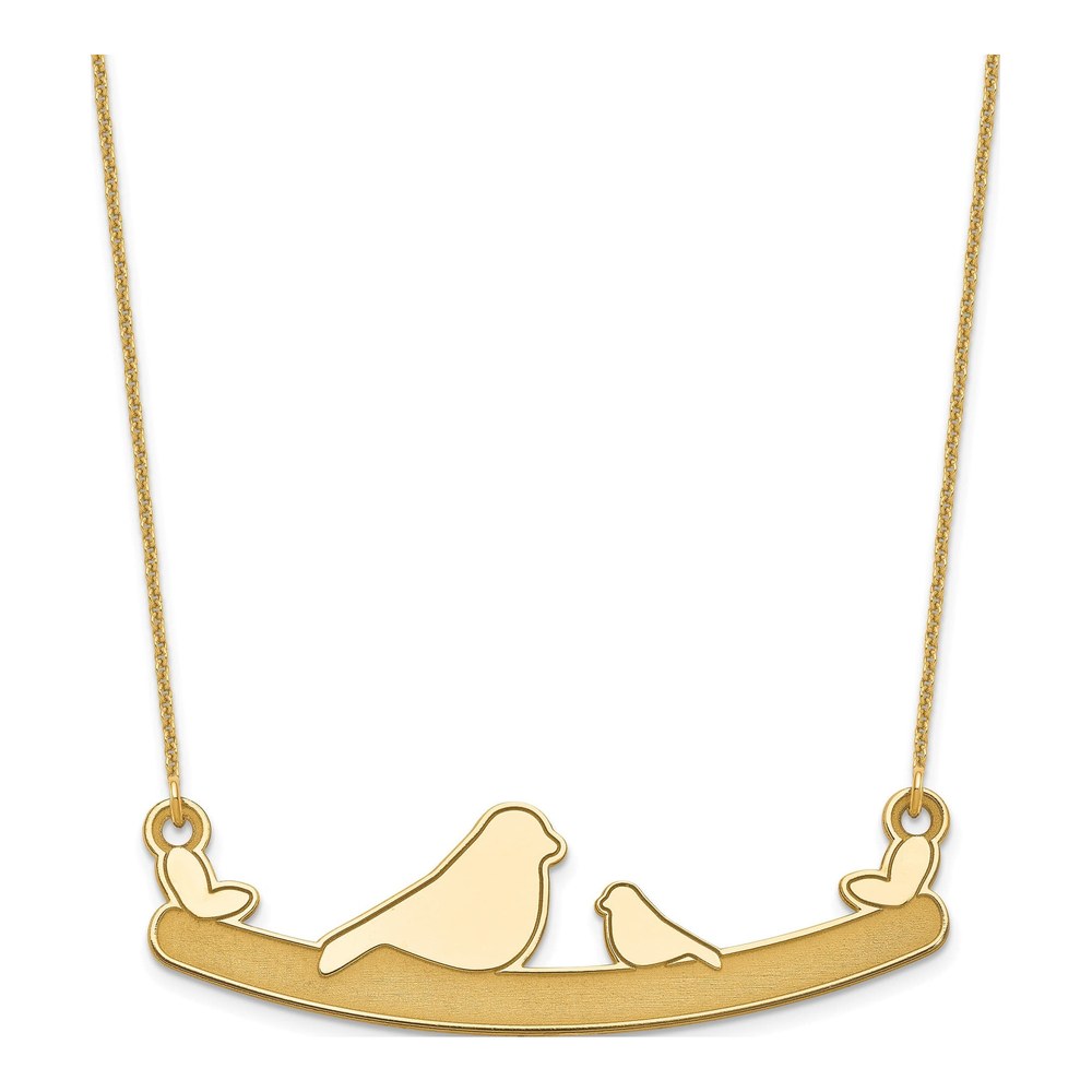 10K Yellow Gold Mom & Baby Bird Necklace, 18 In