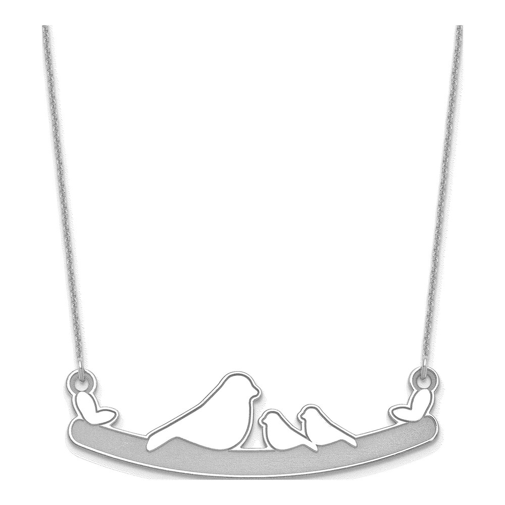 10K White Gold Mom Baby Birds Necklace