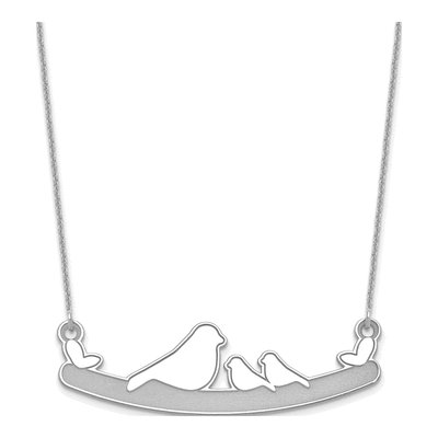 10K White Gold Mom Baby Birds Necklace
