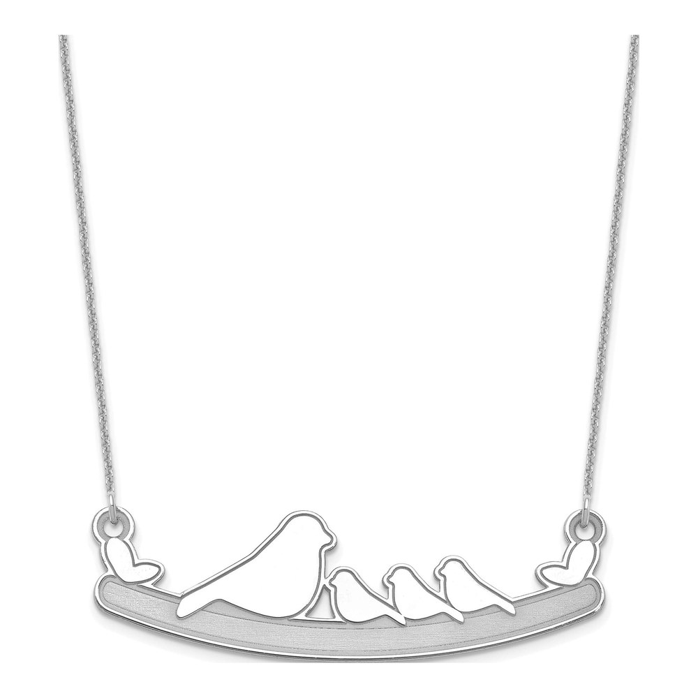 10K White Gold Mom & 3 Baby Birds Necklace