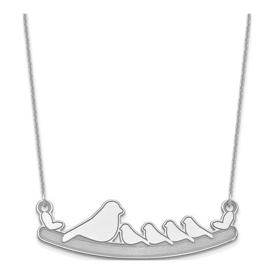 10K White Gold Mom Baby Birds Necklace