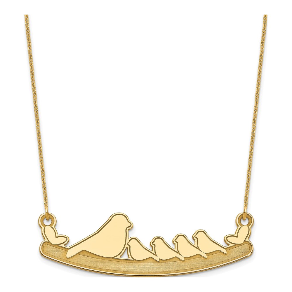 10K Yellow Gold Mom & 4 Birds Necklace, 18"