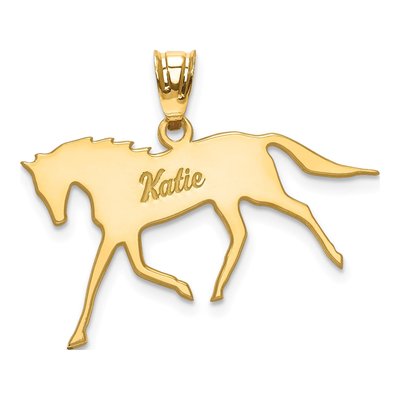 10K Yellow Gold Personalized Horse Name Pendant