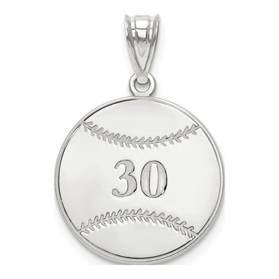 10K White Gold Personalized Baseball Pendant