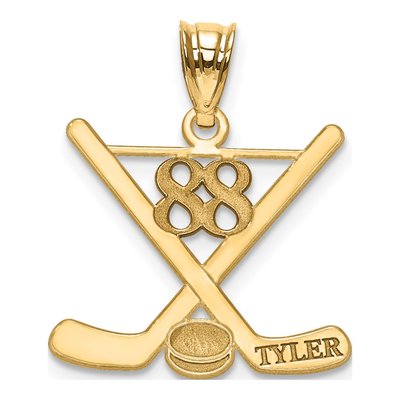 10K Yellow Gold Personalized Hockey Pendant