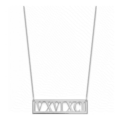 10K White Gold Roman Numeral Bar Necklace – view 2