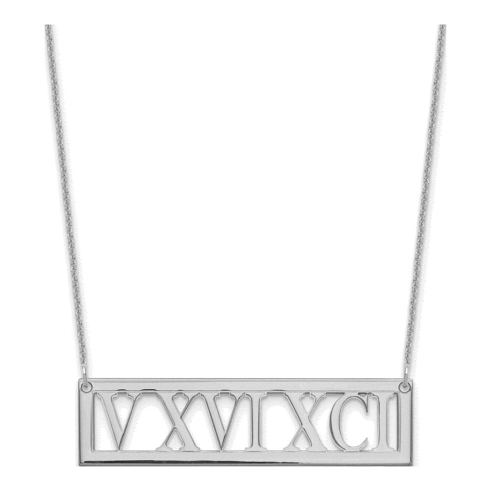 10K White Gold Roman Numeral Bar Necklace
