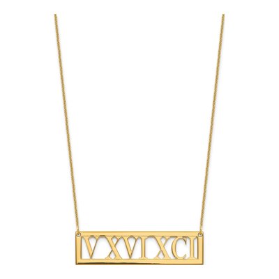 10K Yellow Gold Roman Numeral Bar Necklace – view 2