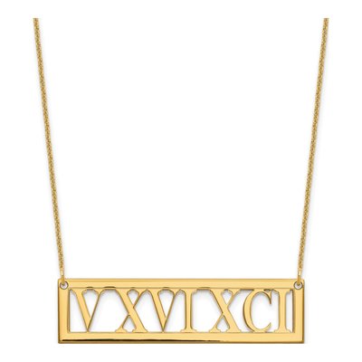 10K Yellow Gold Roman Numeral Bar Necklace