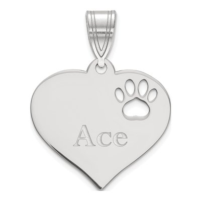 10K White Gold Personalized Heart Paw Print Name Pendant