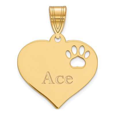10K Yellow Gold Personalized Name Paw Heart Pendant