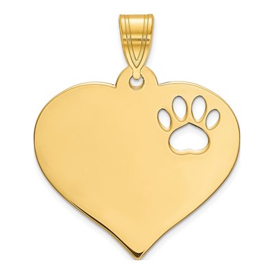 10K Yellow Gold Heart Paw Print Pendant