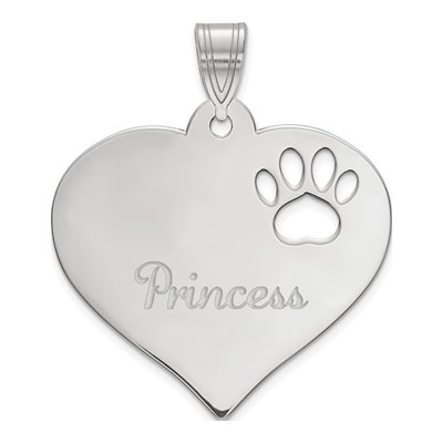 10K White Gold Personalized Heart Paw Pendant