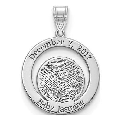 10K White Gold Personalized Fingerprint Pendant