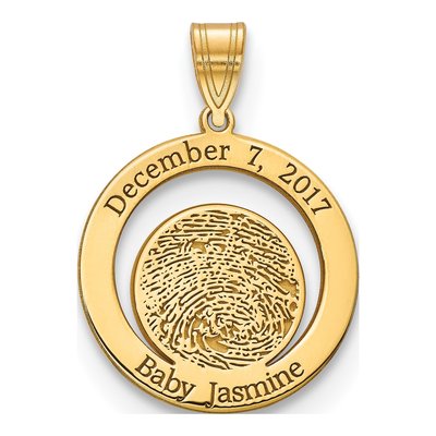 10K Yellow Gold Personalized Fingerprint Pendant