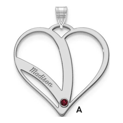10K White Gold Personalized Name Birthstone Heart Pendant