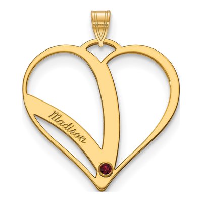 10K Yellow Gold Personalized Name Birthstone Heart Pendant – view 2