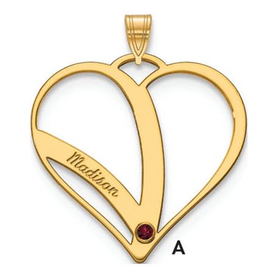 10K Yellow Gold Personalized Name Birthstone Heart Pendant