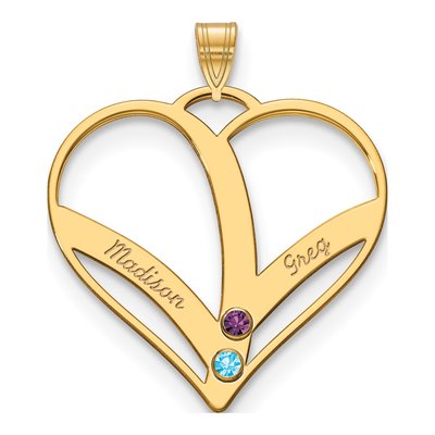10K Yellow Gold Personalized 2-Name Birthstone Heart Pendant – view 2
