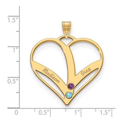 10K Yellow Gold Personalized 2-Name Birthstone Heart Pendant – view 3