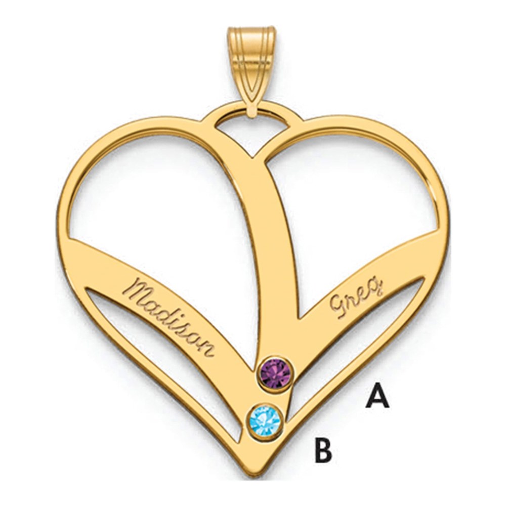 Personalized 2-Name Birthstone Heart Pendant