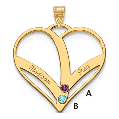 10K Yellow Gold Personalized 2-Name Birthstone Heart Pendant