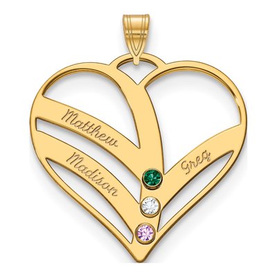 10K Yellow Gold Personalized 3-Name Birthstone Heart Pendant – view 2