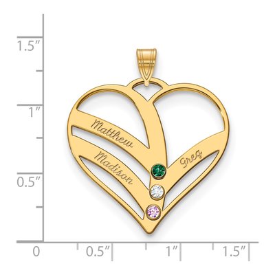 10K Yellow Gold Personalized 3-Name Birthstone Heart Pendant – view 3