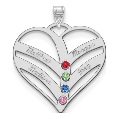 10K White Gold Personalized 4-Name Birthstone Heart Pendant – view 2