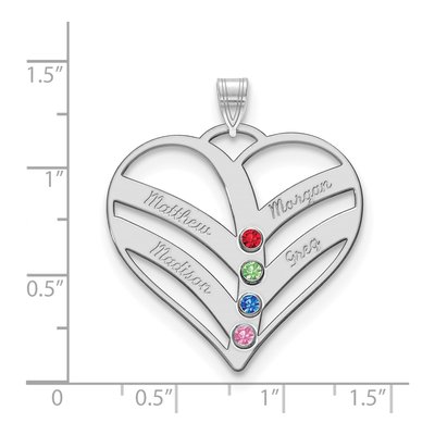 10K White Gold Personalized 4-Name Birthstone Heart Pendant – view 3