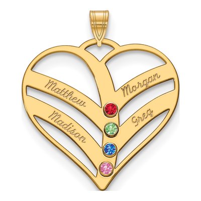 10K Yellow Gold Personalized 4-Name Birthstone Heart Pendant – view 2