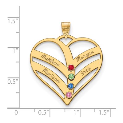 10K Yellow Gold Personalized 4-Name Birthstone Heart Pendant – view 3