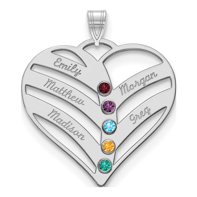 10K White Gold Personalized 5-Name Birthstone Heart Pendant – view 2