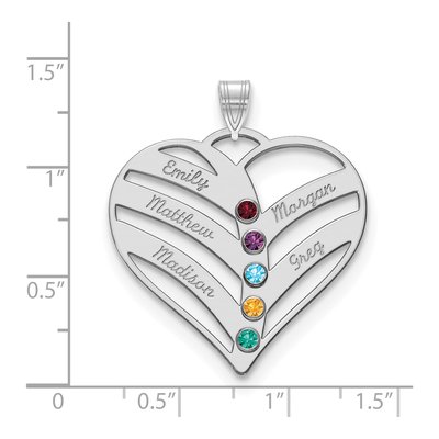 10K White Gold Personalized 5-Name Birthstone Heart Pendant – view 3