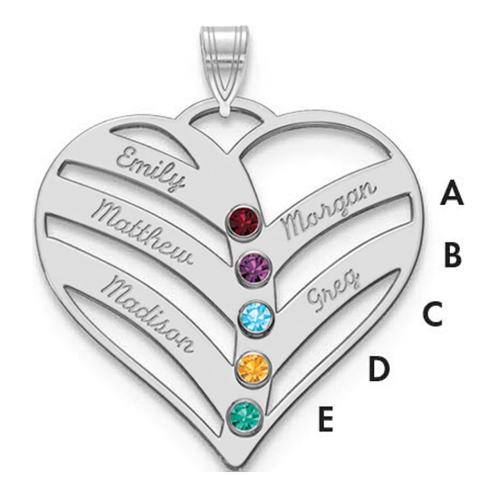 Personalized 5 Name & Birthstone Heart Necklace