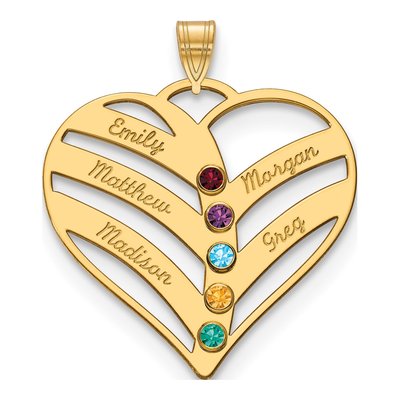 10K Yellow Gold Personalized 5-Name Birthstone Heart Pendant – view 2