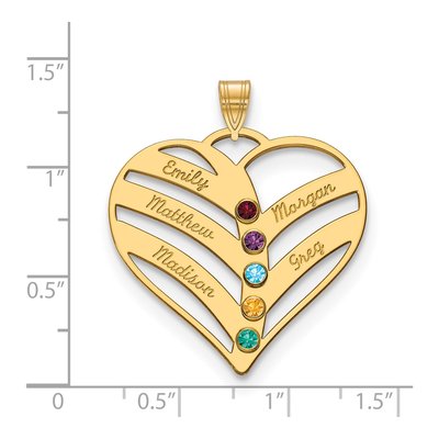 10K Yellow Gold Personalized 5-Name Birthstone Heart Pendant – view 3